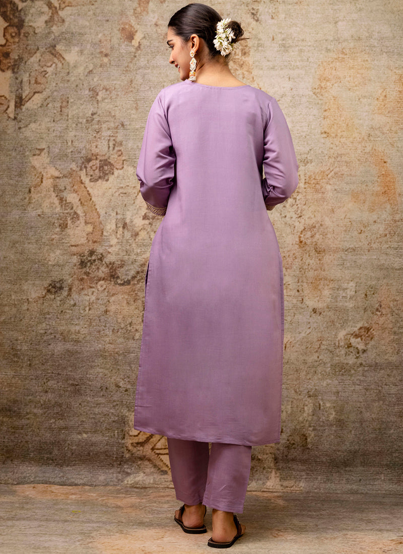 Vellora Silk Blend Lavender Party Wear Embroidery Work Readymade Salwar Suit | Grocsy