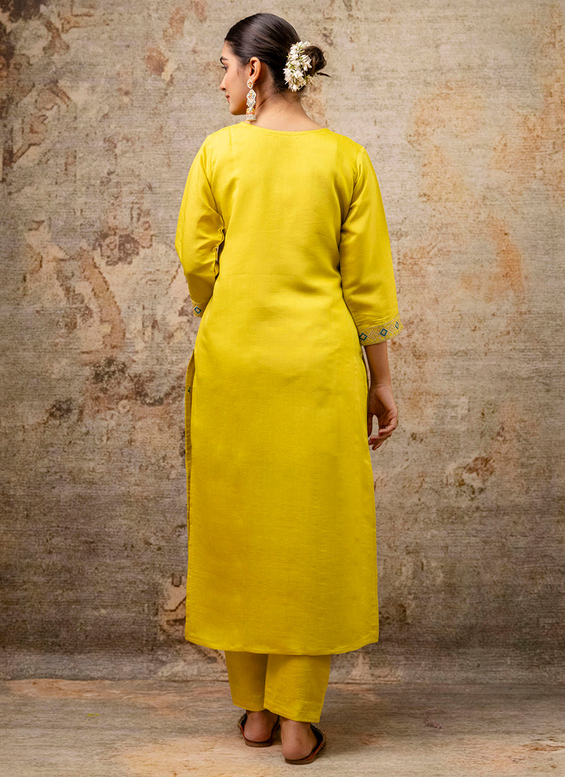 Vellora Silk Blend Yellow Party Wear Embroidery Work Readymade Salwar Suit | Grocsy