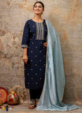 Vellora Silk Blend Navy Blue Party Wear Embroidery Work Readymade Salwar Suit | Grocsy
