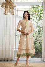 Juniper Women's Beige Soild Chanderi Dress & Inner With Thread & Mirror Work | Grocsy