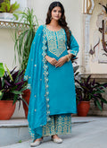 Vellora Silk Blend Blue Party Wear Embroidery Work Readymade Salwar Suit | Grocsy