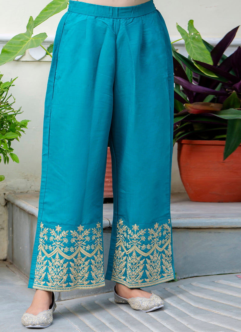 Vellora Silk Blend Blue Party Wear Embroidery Work Readymade Salwar Suit | Grocsy