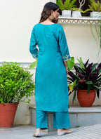 Vellora Silk Blend Blue Party Wear Embroidery Work Readymade Salwar Suit | Grocsy
