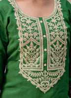Vellora Silk Blend Dark Green Party Wear Embroidery Work Readymade Salwar Suit | Grocsy