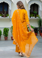 Vellora Silk Blend Mustard Party Wear Embroidery Work Readymade Salwar Suit | Grocsy