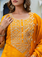 Vellora Silk Blend Mustard Party Wear Embroidery Work Readymade Salwar Suit | Grocsy