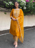 Vellora Silk Blend Mustard Party Wear Embroidery Work Readymade Salwar Suit | Grocsy