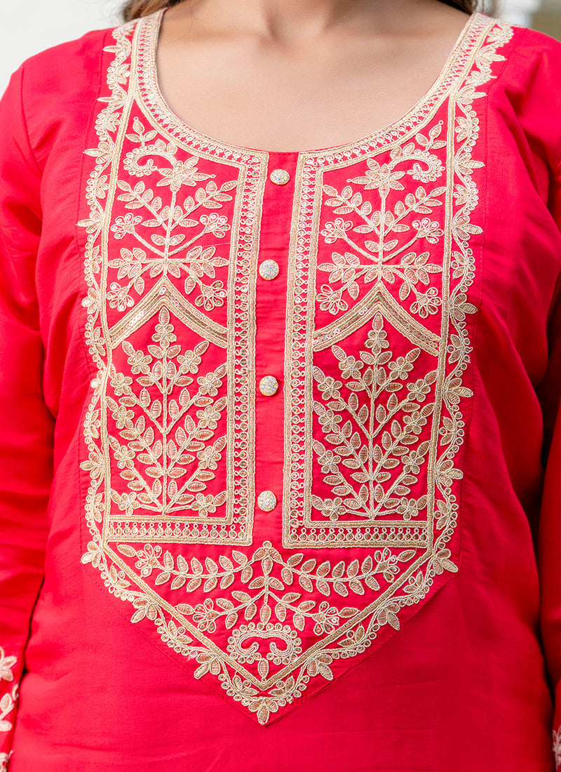 Vellora Silk Blend Pink Party Wear Embroidery Work Readymade Salwar Suit | Grocsy