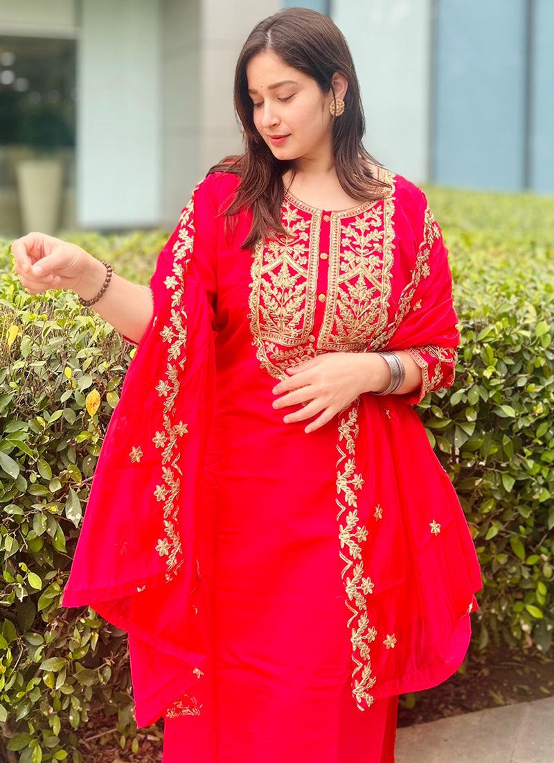 Vellora Silk Blend Pink Party Wear Embroidery Work Readymade Salwar Suit | Grocsy