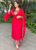 Vellora Silk Blend Pink Party Wear Embroidery Work Readymade Salwar Suit | Grocsy