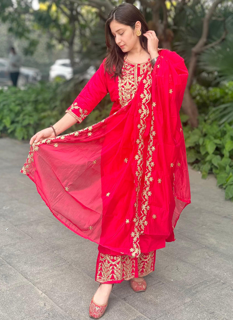 Vellora Silk Blend Pink Party Wear Embroidery Work Readymade Salwar Suit | Grocsy