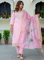 Vellora Silk Blend Baby Pink Party Wear Embroidery Work Readymade Salwar Suit | Grocsy