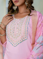 Vellora Silk Blend Baby Pink Party Wear Embroidery Work Readymade Salwar Suit | Grocsy