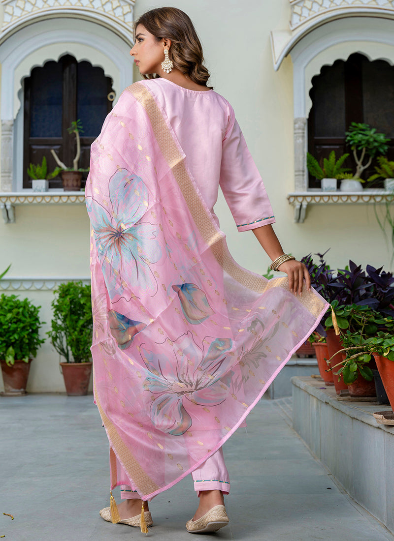 Vellora Silk Blend Baby Pink Party Wear Embroidery Work Readymade Salwar Suit | Grocsy
