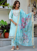Vellora Silk Blend Sky Blue Party Wear Embroidery Work Readymade Salwar Suit | Grocsy