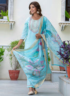 Vellora Silk Blend Sky Blue Party Wear Embroidery Work Readymade Salwar Suit | Grocsy