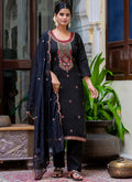 Vellora Silk Blend Black Party Wear Embroidery Work Readymade Salwar Suit | Grocsy