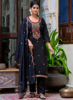 Vellora Silk Blend Black Party Wear Embroidery Work Readymade Salwar Suit | Grocsy