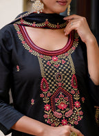 Vellora Silk Blend Black Party Wear Embroidery Work Readymade Salwar Suit | Grocsy