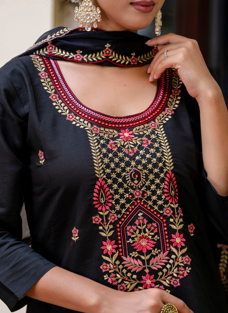 Vellora Silk Blend Black Party Wear Embroidery Work Readymade Salwar Suit | Grocsy
