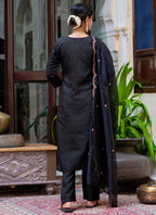 Vellora Silk Blend Black Party Wear Embroidery Work Readymade Salwar Suit | Grocsy