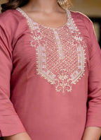 Vellora Silk Blend Dusty Rose Party Wear Embroidery Work Readymade Salwar Suit | Grocsy
