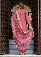 Vellora Silk Blend Dusty Rose Party Wear Embroidery Work Readymade Salwar Suit | Grocsy
