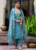 Vellora Silk Blend Blue Party Wear Embroidery Work Readymade Salwar Suit | Grocsy