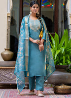 Vellora Silk Blend Blue Party Wear Embroidery Work Readymade Salwar Suit | Grocsy