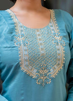 Vellora Silk Blend Blue Party Wear Embroidery Work Readymade Salwar Suit | Grocsy