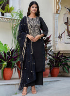 Vellora Silk Blend Black Party Wear Embroidery Work Readymade Salwar Suit | Grocsy