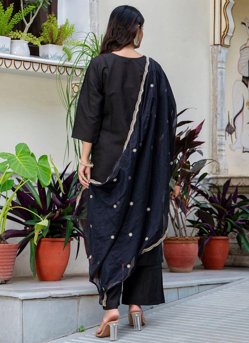 Vellora Silk Blend Black Party Wear Embroidery Work Readymade Salwar Suit | Grocsy