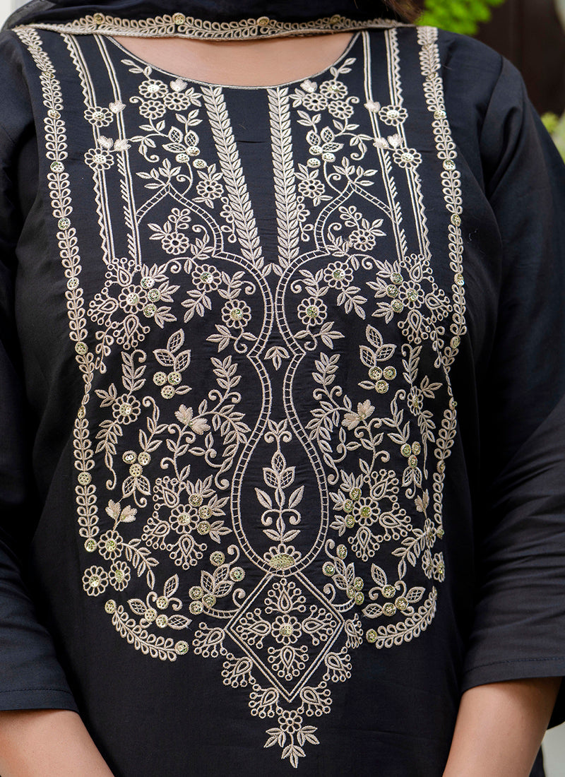 Vellora Silk Blend Black Party Wear Embroidery Work Readymade Salwar Suit | Grocsy
