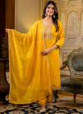 Vellora Silk Blend Mustard Occasional Wear Embroidery Work Readymade Salwar Suit | Grocsy