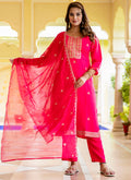 Vellora Silk Blend Hot Pink Occasional Wear Embroidery Work Readymade Salwar Suit | Grocsy
