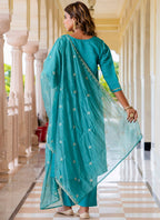 Vellora Silk Blend Blue Occasional Wear Embroidery Work Readymade Salwar Suit | Grocsy