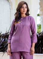 Vellora Silk Blend Lavender Casual Wear Hand Work Readymade Salwar Suit | Grocsy