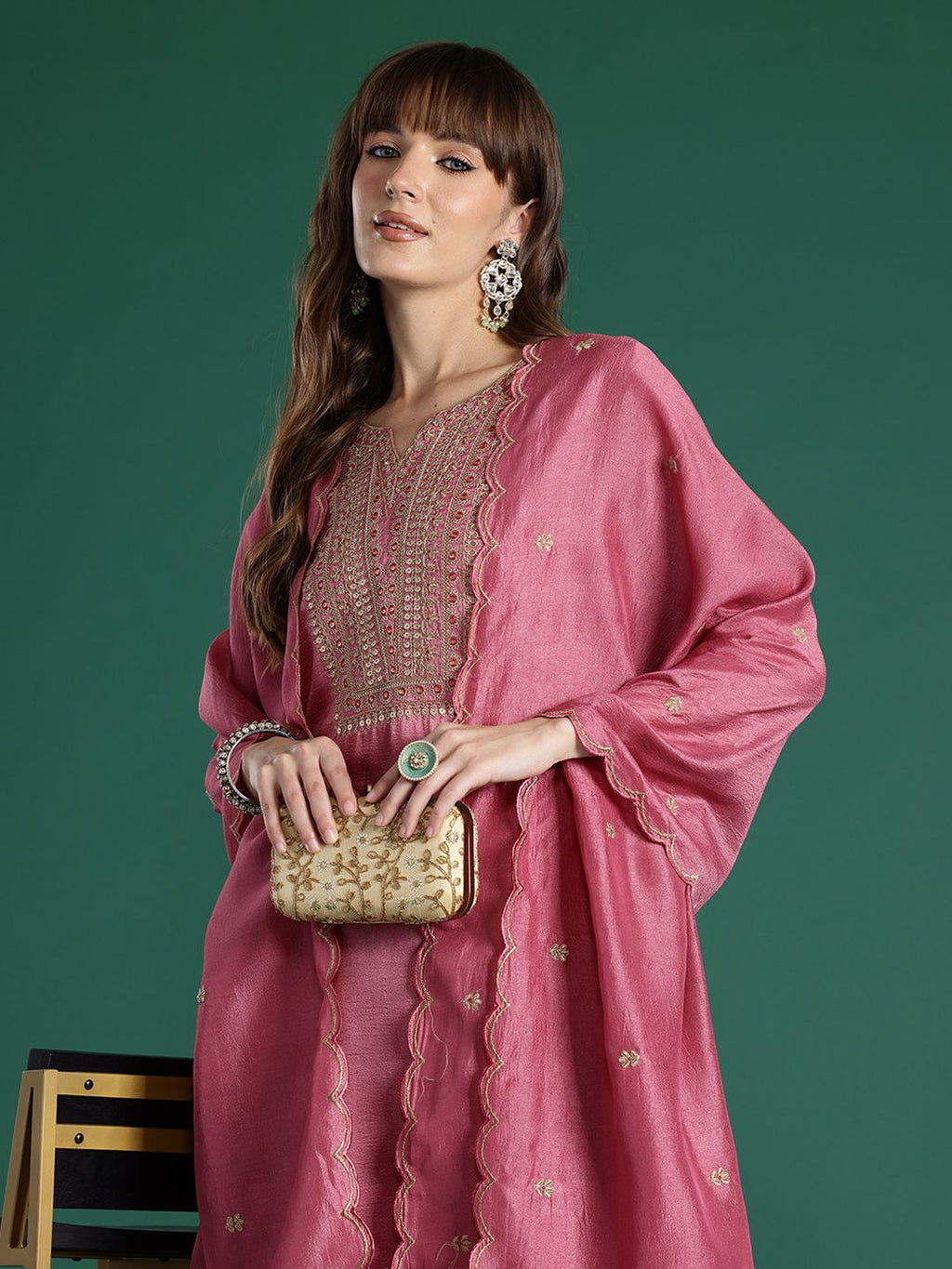 Indo Era Floral Embroidered Sequinned Kurta with Trousers & With Dupatta | Grocsy