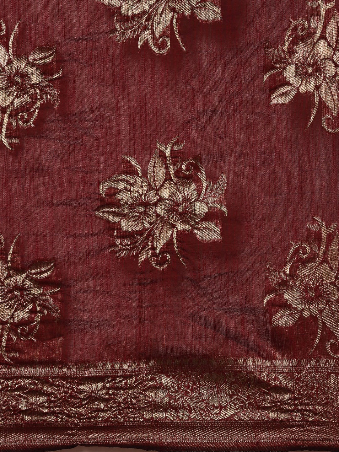 Saree Mall Maroon Floral Linen Blend Banarasi Saree | Grocsy