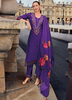 Vellora Viscose Silk Purple Ocassional Wear Embroidery Work Readymade Salwar Suit | Grocsy