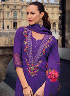 Vellora Viscose Silk Purple Ocassional Wear Embroidery Work Readymade Salwar Suit | Grocsy