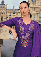 Vellora Viscose Silk Purple Ocassional Wear Embroidery Work Readymade Salwar Suit | Grocsy