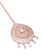 Yellow Chimes Rose Gold-Polished Ad Stone-Studded Maang Tikka | Grocsy