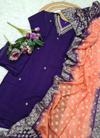 Vellora Vichitra Silk Violet Casual Wear Embroidery Work Readymade Salwar Suit | Grocsy
