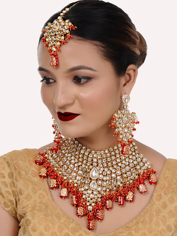 Tehzeeb Creations Kundan Bridal Set for Women & Girls | Grocsy