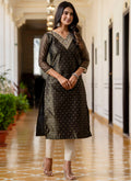 Vellora Shimmer Silk Black Casual Wear Embroidery Work Readymade Kurti | Grocsy