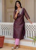 Vellora Shimmer Silk Purple Casual Wear Embroidery Work Readymade Kurti | Grocsy