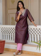 Vellora Shimmer Silk Purple Casual Wear Embroidery Work Readymade Kurti | Grocsy