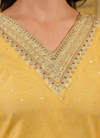 Vellora Shimmer Silk Yellow Casual Wear Embroidery Work Readymade Kurti | Grocsy