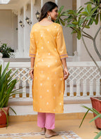 Vellora Shimmer Silk Mustard Casual Wear Embroidery Work Readymade Kurti | Grocsy